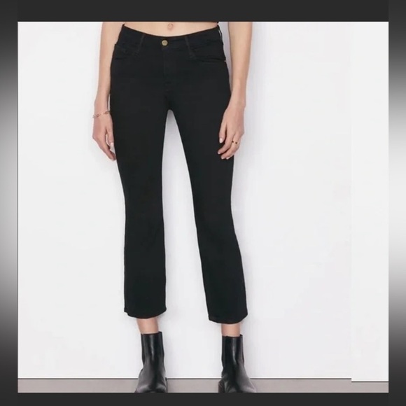 FRAME Le Velveteen crop mini bootcut high rise charcoal pants - Picture 1 of 8